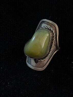 German silver Statement Ring with Green Jasper Cabochon‎